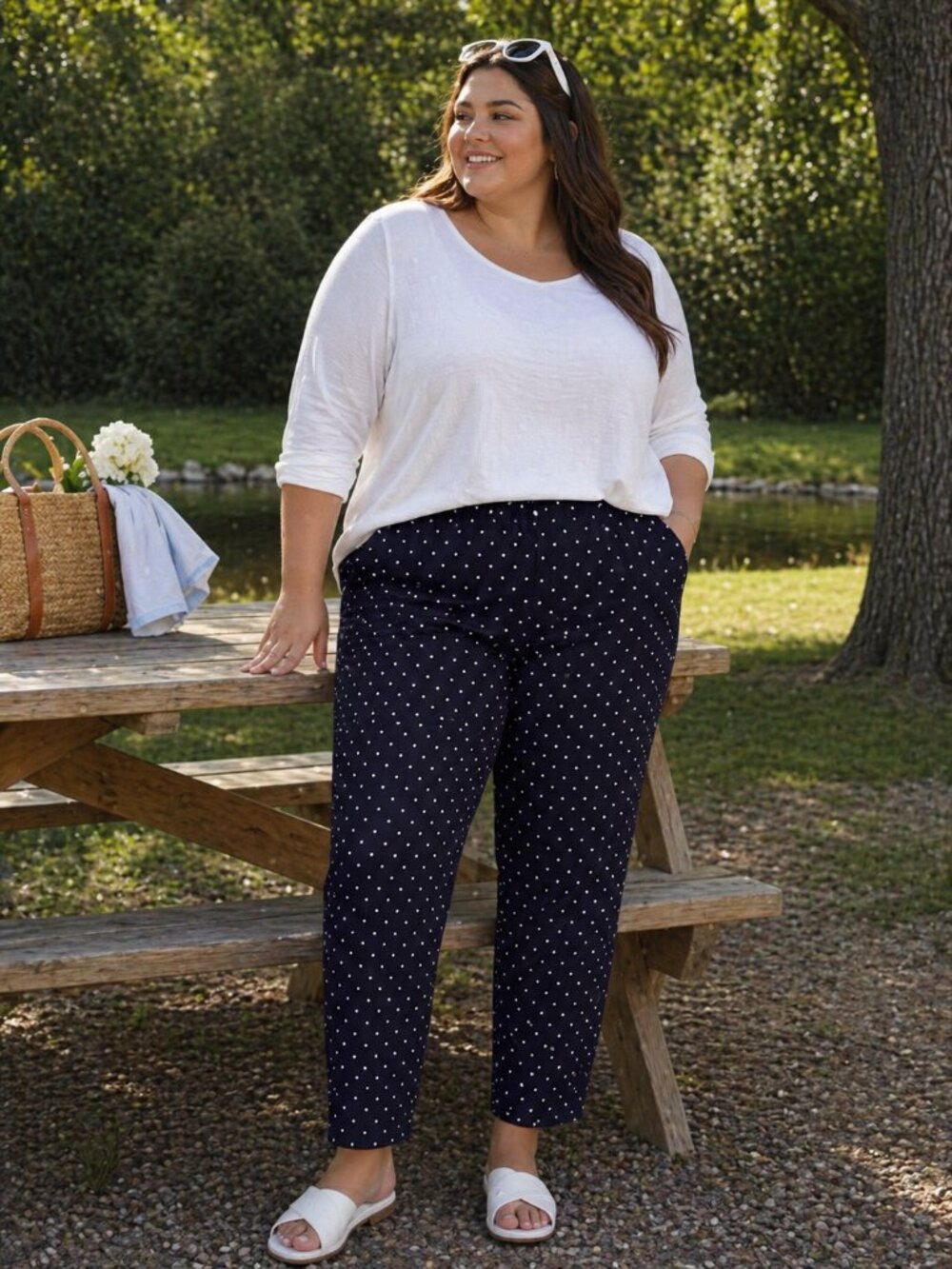Cynthia Rowley Navy Blue with White Polka Dot Capris Size 22 W